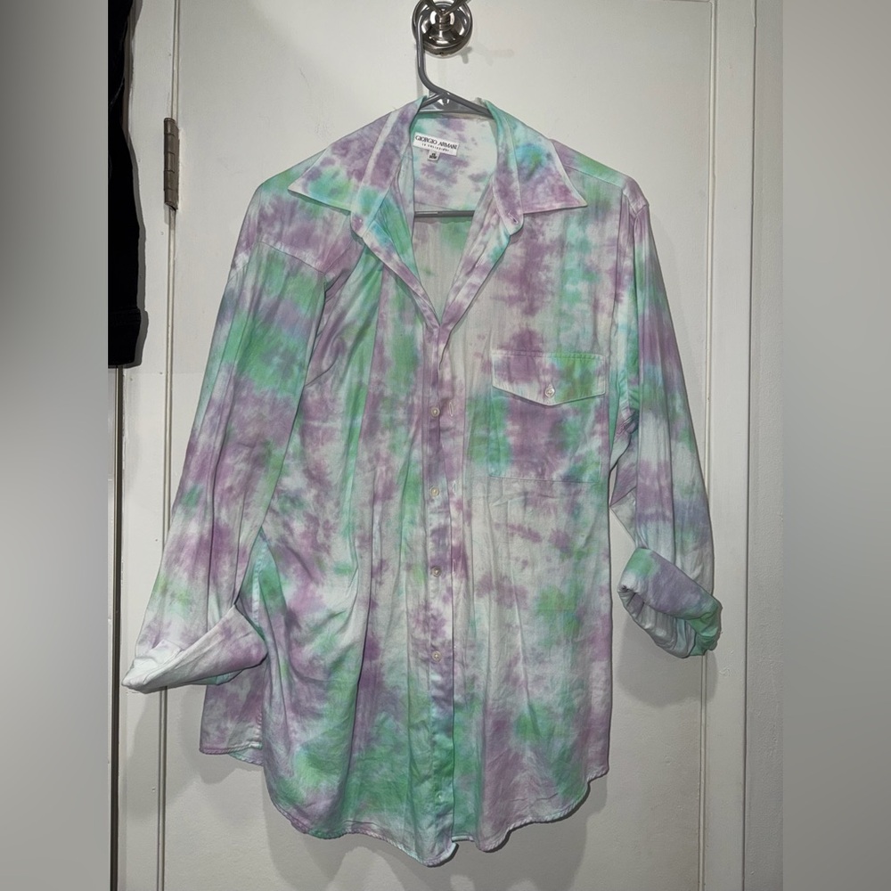 Vintage designer Giorgio Armani Le Collezioni pastel tie-dye button down